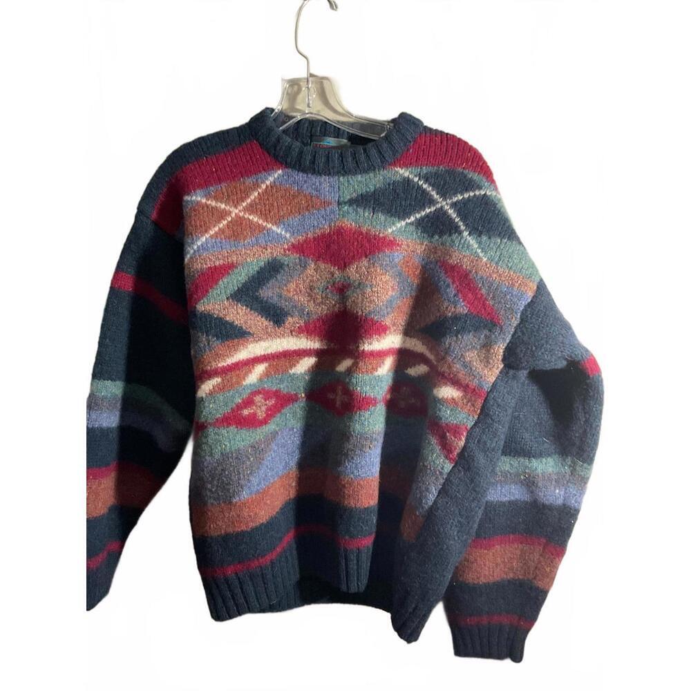 Vintage Etchings Shetland Wool Colorful Knit Sweater - Size L